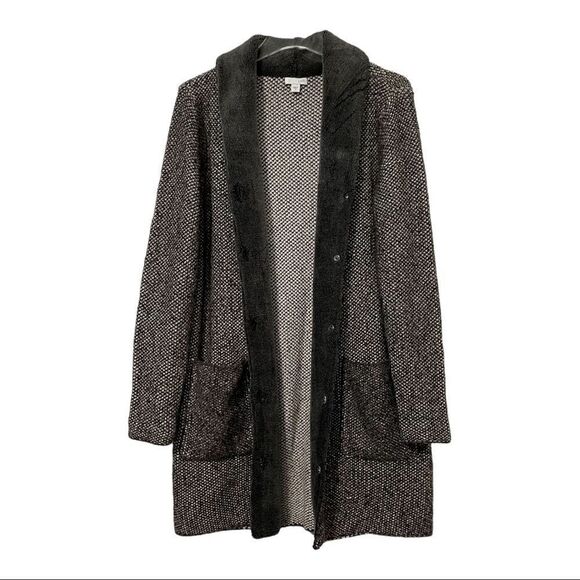 J. Jill Cozy Sweater Coat Sherpa Collar Size Small Gray - Picture 1 of 6